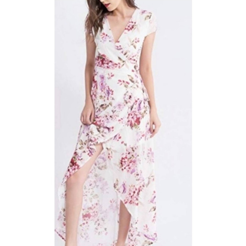Wink Gal White Pink Floral‎ Wrap Dress Romantic Wedding Summer Small